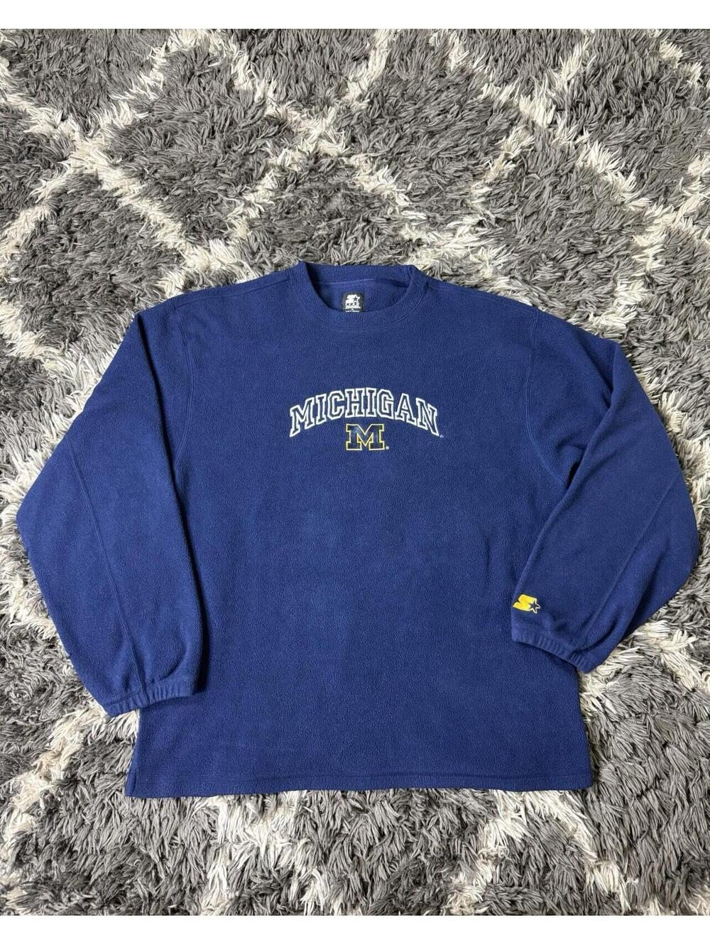 Vintage Starter Michigan Wolverines Fleece Crewneck Sweatshirt Mens XL Navy Blue